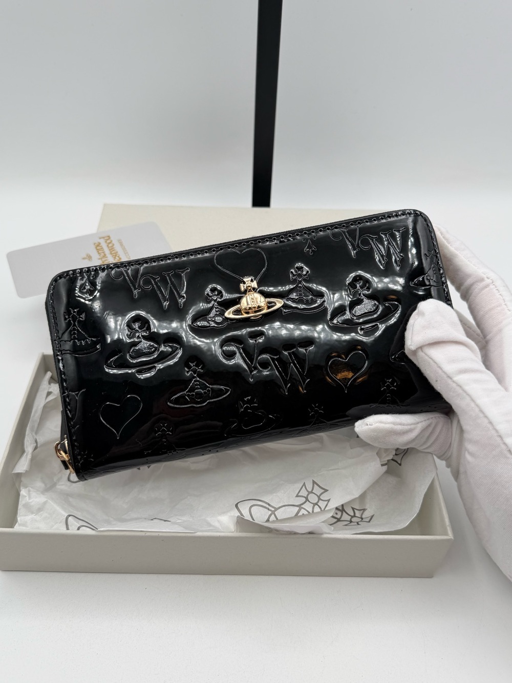 Vivienne Westwood Black Patent Zip-Around Logo Wallet